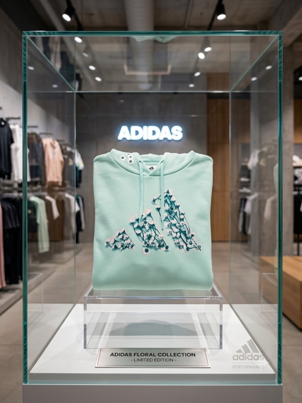 adidas Mint Green Floral Trefoil Hoodie